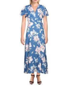 French Connection Blue Floral Wrap Maxi Dress